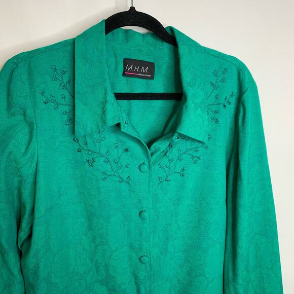 Vintage Green Embroidered Cropped Shirt Jacket Sz ? Small Medium - Picture 4 of 6